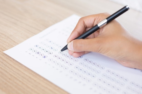 a student taking an exam