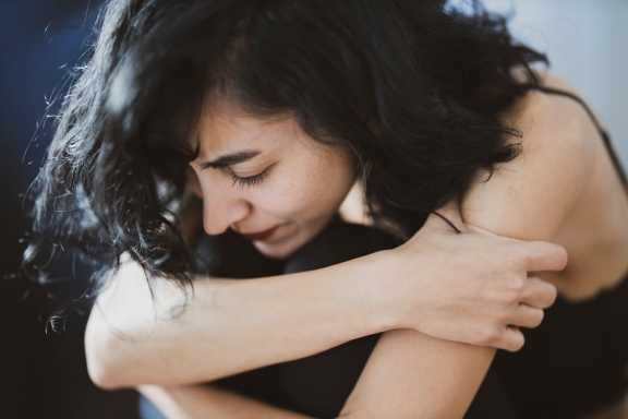 A stressed woman in tears