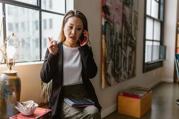 A distracted woman at work