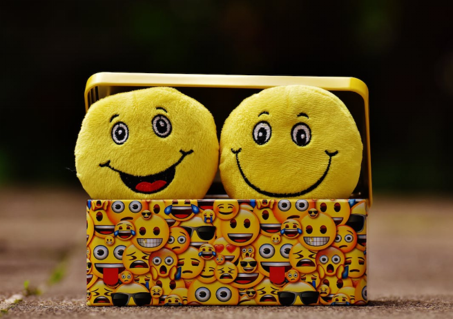 Two smiley faces in yellow color are kept inside a box